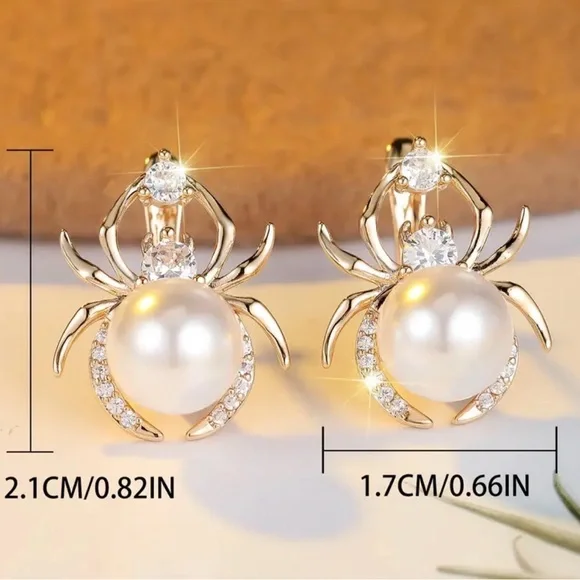 Elegant Gold and Pearl Spider Earrings - Picture 3 of 5